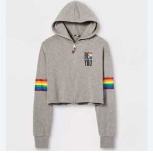 Target long sleeve zip neck cropped Pride Hoodie sweatshirt size medium gray